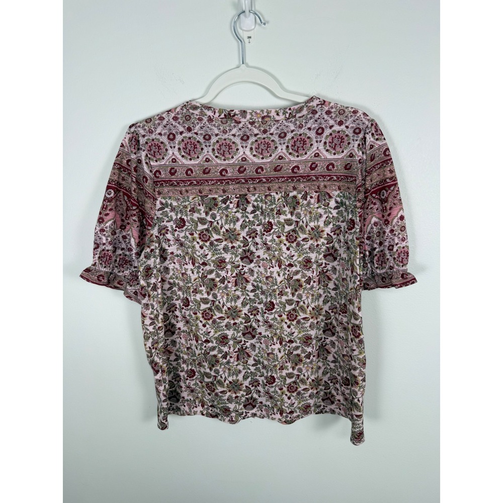 Lucky Brand Pink Floral paisley peasant Button Front Short Sleeve Boho Top Small - Picture 5 of 8